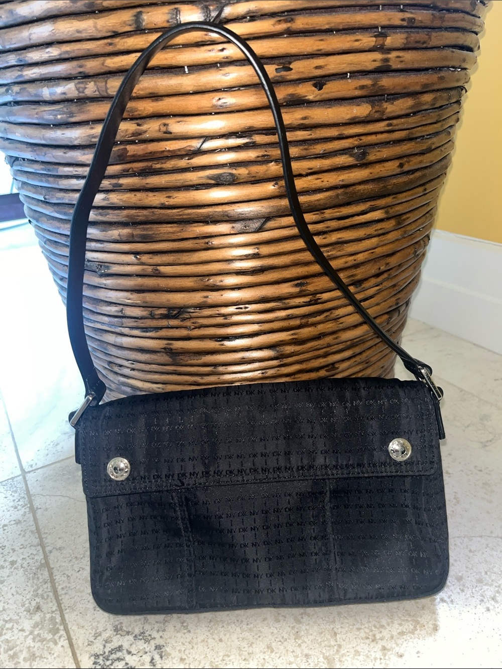 NWT Y2K DKNY Black Logo-Pattern Shoulder Bag/Purse
